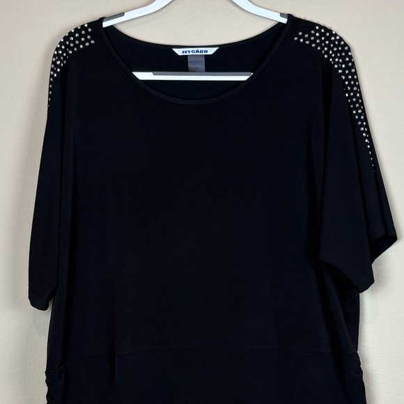 Nygard Collections Black Pullover with Rhinestones Accents and Side Ruching - Picture 2 of 10